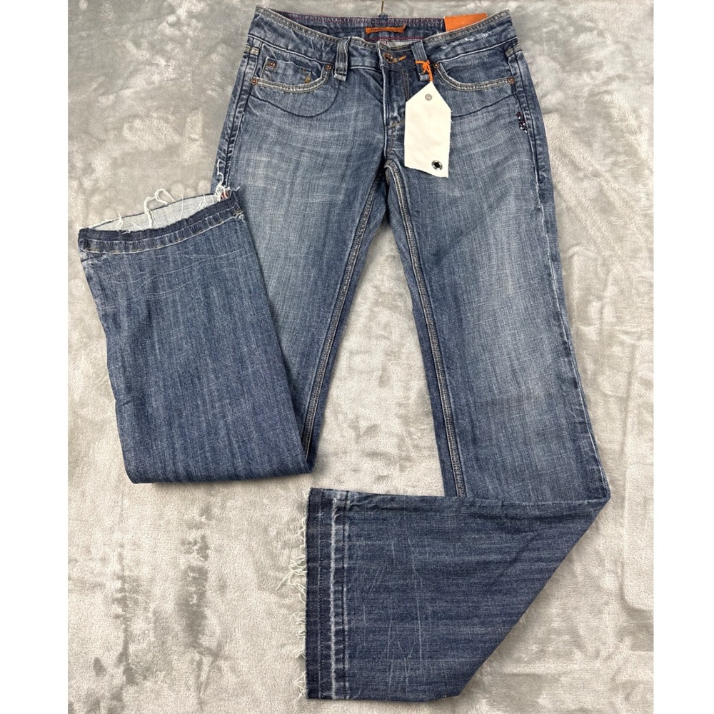 Vigoss Troya Low Rise Bootcut Jeans Blue Distressed Embellished Size 28 NWT